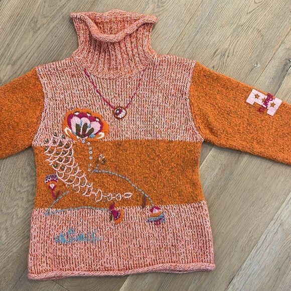 Cakewalk Kids Pink/Orange Turtleneck Sweater with Flower Detail (8) - Picture 2 of 6